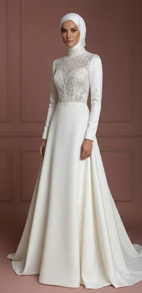 Hijab Wedding Dress With Elegant Satin Finish Muslim
