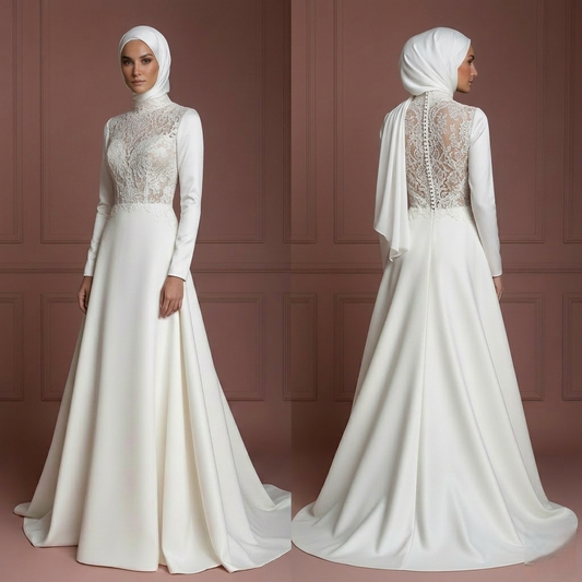 Hijab Wedding Dress With Elegant Satin Finish Muslim
