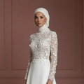 Hijab Wedding Dress With Floral Lace Pattern Muslim