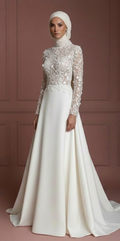 Hijab Wedding Dress With Floral Lace Pattern Muslim
