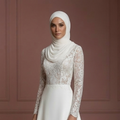 Hijab Wedding Dress With Lace Cap Sleeves Muslim