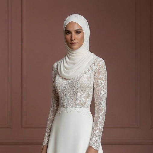 Hijab Wedding Dress With Lace Cap Sleeves Muslim