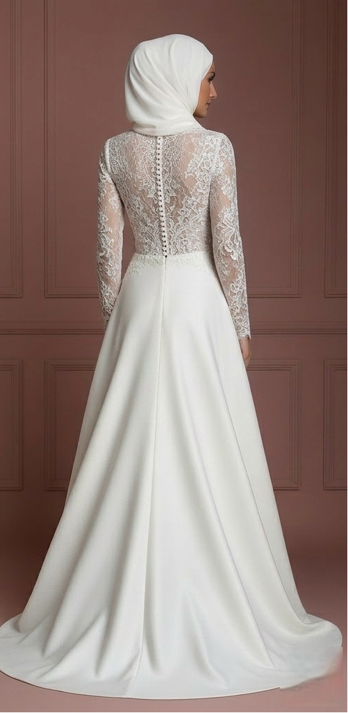 Hijab Wedding Dress With Lace Cap Sleeves Muslim