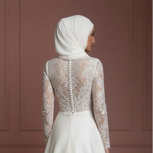 Hijab Wedding Dress With Lace Cap Sleeves Muslim