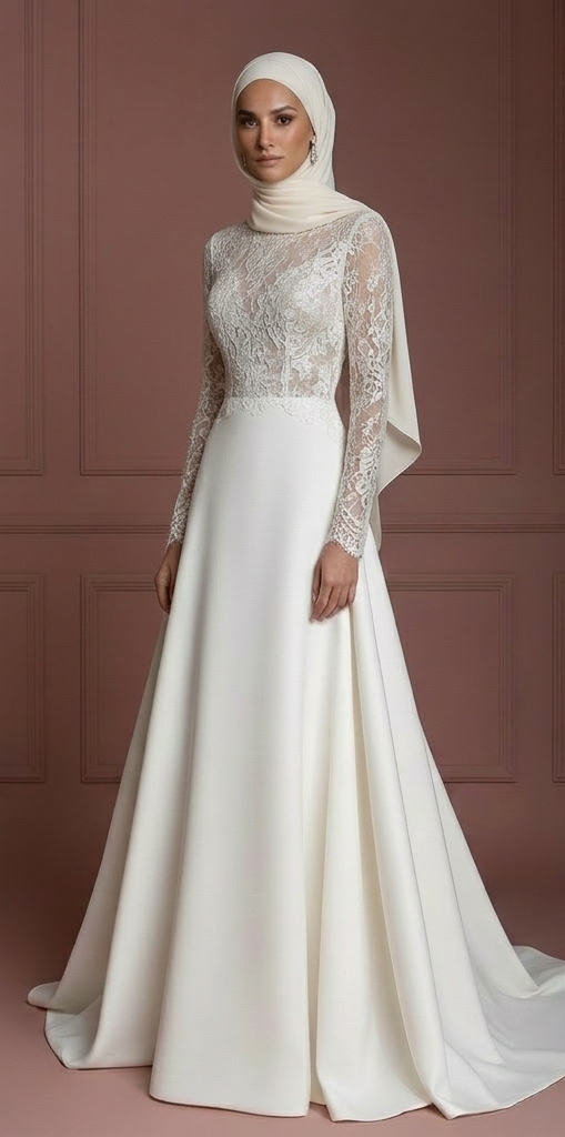 Hijab Wedding Dress With Long Sleeves Elegant Modest Muslim