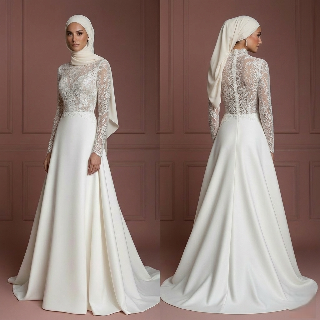 Hijab Wedding Dress With Long Sleeves Elegant Modest Muslim