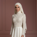 Hijab Wedding Dress With Pearl Beading Luxury Bridal Muslim