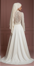 Hijab Wedding Dress With Pearl Beading Luxury Bridal Muslim