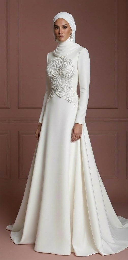 Hijab Wedding Dress With Sculpted Bodice Design Muslim