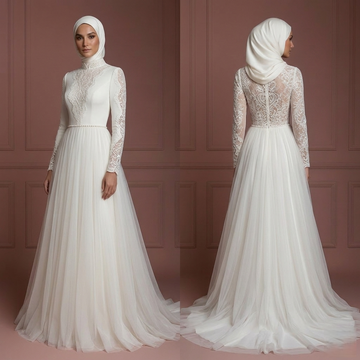 Hijab Wedding Dress With Soft Tulle Skirt Bridal Muslim