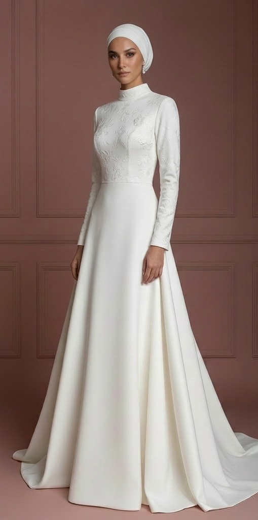 Hijab Wedding Dress With Stretch Comfort Fabric Muslim