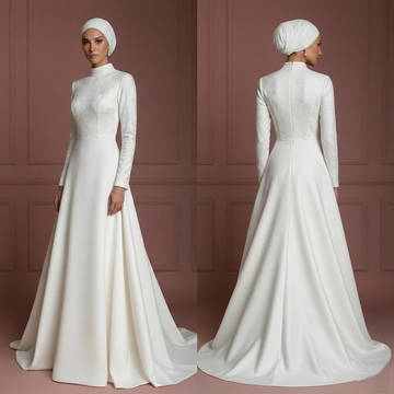 Hijab Wedding Dress With Stretch Comfort Fabric Muslim