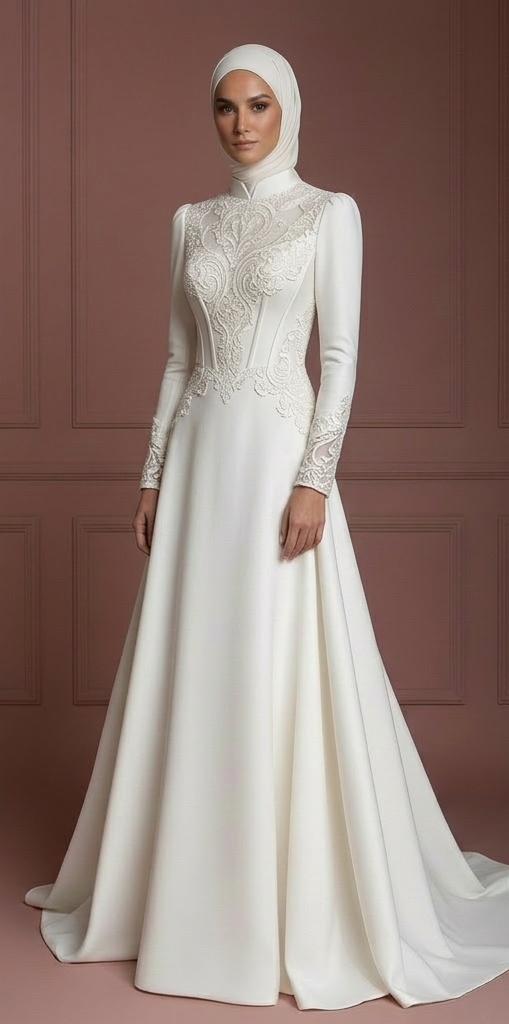 Hijab Wedding Dress With Structured Bodice Muslim