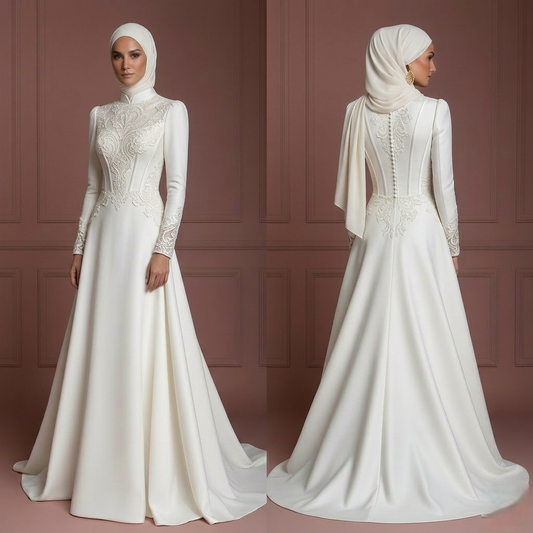Hijab Wedding Dress With Structured Bodice Muslim