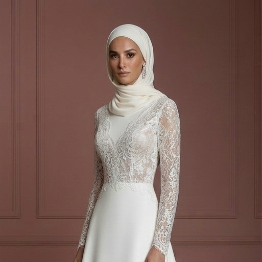 Hijab Wedding Dress With V Neck Modest Elegant Style Muslim