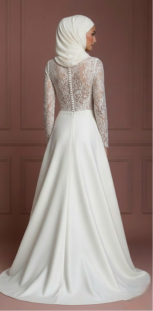 Hijab Wedding Dress With V Neck Modest Elegant Style Muslim