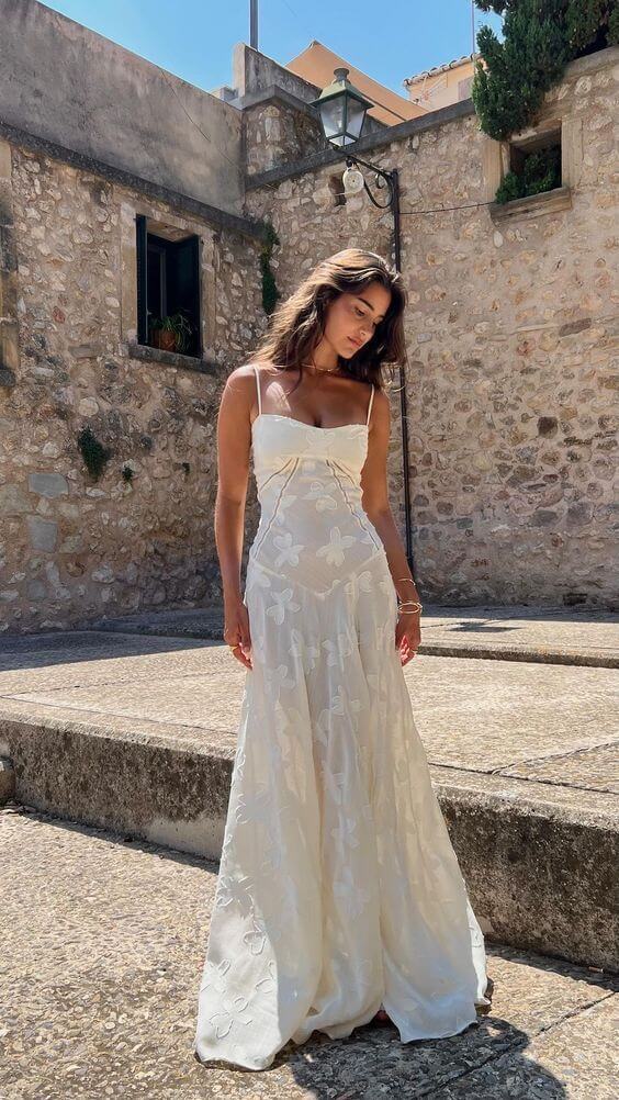 Dreamy a line weeding vestido simples sem mangas noiva robe elegante apliques até o chão vestidos de noiva novia