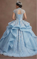 Ice Blue Quinceañera Dress with Silver Lace Fabric