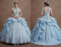 Ice Blue Quinceañera Dress with Silver Lace Fabric