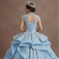 Ice Blue Quinceañera Dress with Silver Lace Fabric