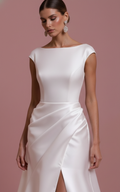 Illusion Back Wedding Dress Matte Long Button Detail Wear