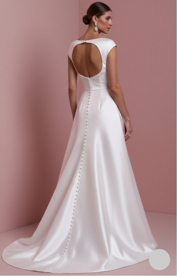 Illusion Back Wedding Dress Matte Long Button Detail Wear