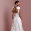 Illusion Back Wedding Dress Matte Long Button Detail Wear