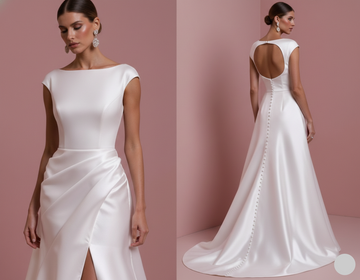 Illusion Back Wedding Dress Matte Long Button Detail Wear