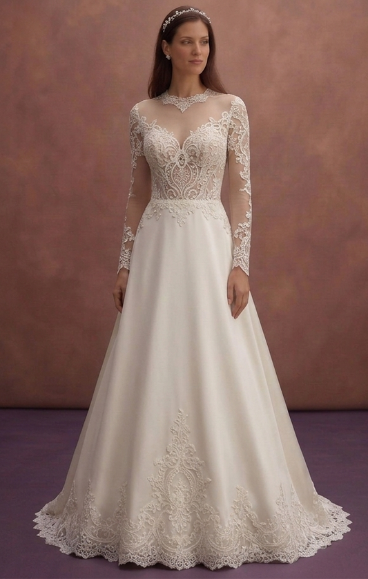 Illusion Neck Wedding Dresses with Elegant Lace