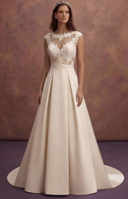 Illusion Neck Wedding Dresses with Floral Lace