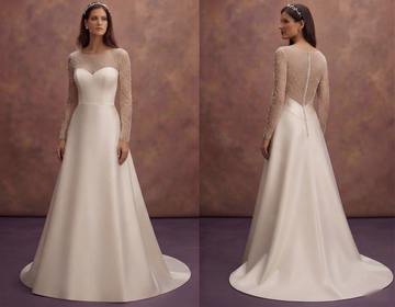 Illusion Sleeve Satin Wedding Dresses with Elegant Charm