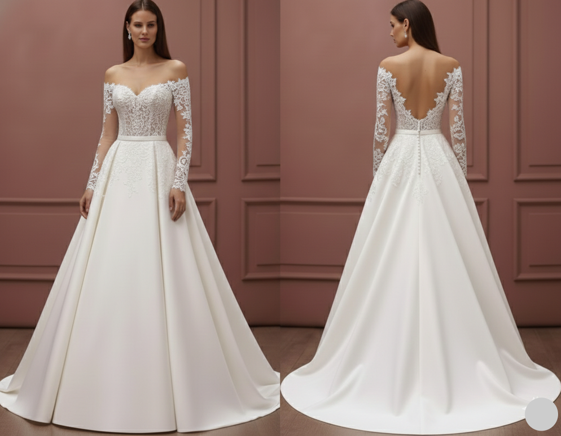 Illusion Sleeve Wedding Dress Sheer Lace Long Bodice Elegant