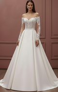 Illusion Sleeve Wedding Dress Sheer Lace Long Bodice Elegant