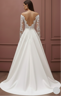 Illusion Sleeve Wedding Dress Sheer Lace Long Bodice Elegant