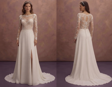 Illusion Sleeve Wedding Dresses with Delicate Lace