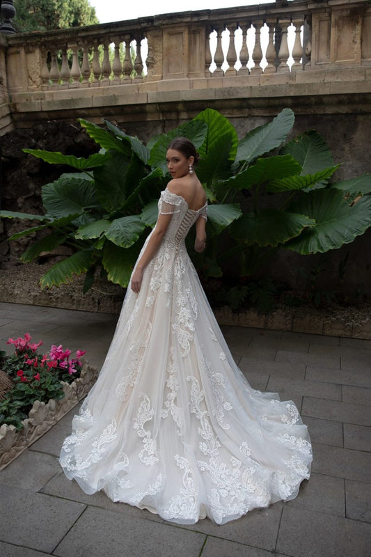 Vestidos de princesse exquis de novia hors de l'épaule dentelle robes de mariée appliques vestido de noiva