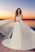 Romantic A-Line Marriage Gown with Off-the-Shoulder Sleeves and Sweetheart Neckline, Designed with a Flattering Natural Waistline for a Timeless Bridal Look