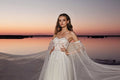 Romantic A-Line Marriage Gown with Off-the-Shoulder Sleeves and Sweetheart Neckline, Designed with a Flattering Natural Waistline for a Timeless Bridal Look