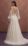 Ivory A-Line Wedding Dress with Detachable Lace Sleeves