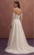 Ivory A-Line Wedding Dress with Detachable Lace Sleeves