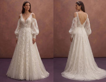 Ivory A-Line Wedding Dress with Detachable Lace Sleeves