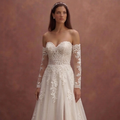 Ivory A-Line Wedding Dress with Detachable Lace Sleeves