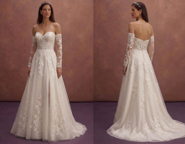 Ivory A-Line Wedding Dress with Detachable Lace Sleeves