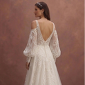 Ivory A-Line Wedding Dress with Detachable Lace Sleeves
