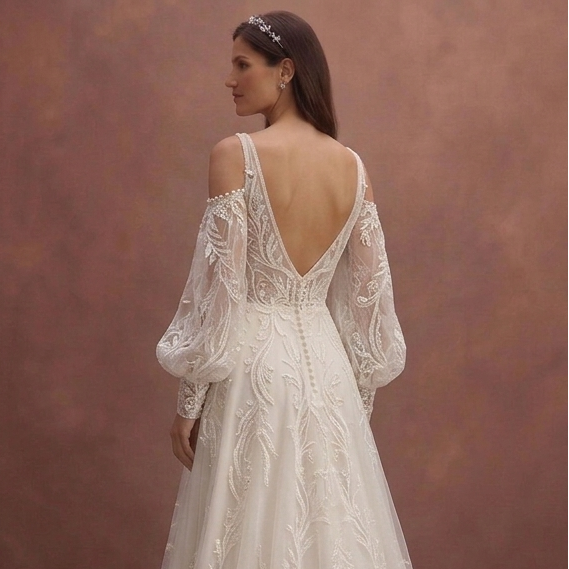 Ivory A-Line Wedding Dress with Detachable Lace Sleeves