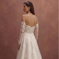 Ivory A-Line Wedding Dress with Detachable Lace Sleeves