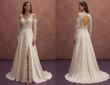 Ivory A-Line Wedding Dress with Detachable Sleeves