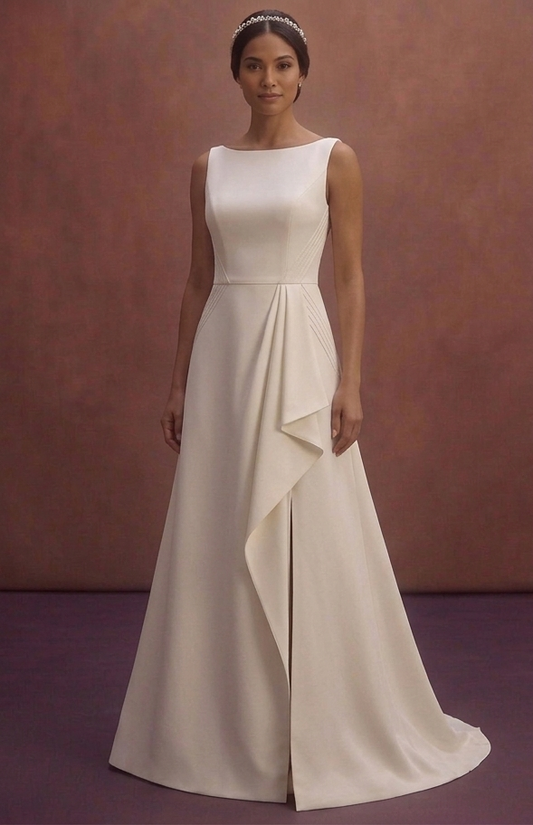 Ivory A-Line Wedding Dress with Modern Minimal Design