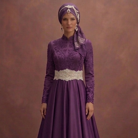 Ivory Belted Muslim Prom Dresses – Structured & Elegant Looks