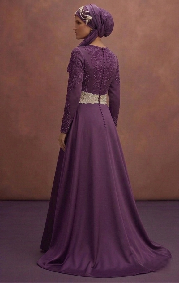 Ivory Belted Muslim Prom Dresses – Structured & Elegant Looks